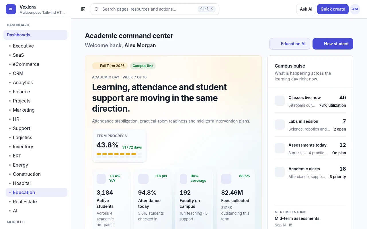 Vexlora Education dashboard